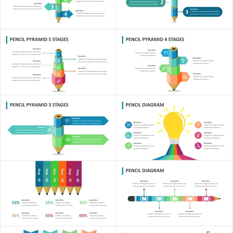 创意铅笔图形信息图表PPT素材可视化元素Pencil Infographic for Powerpoint Template