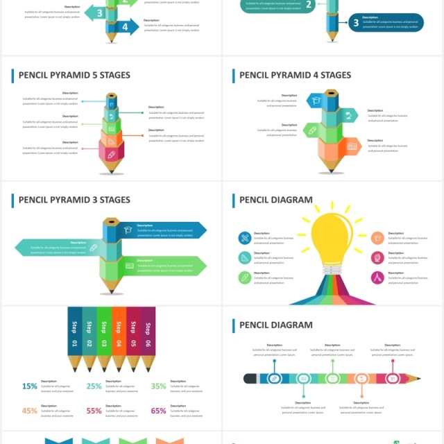 创意铅笔图形信息图表PPT素材可视化元素Pencil Infographic for Powerpoint Template