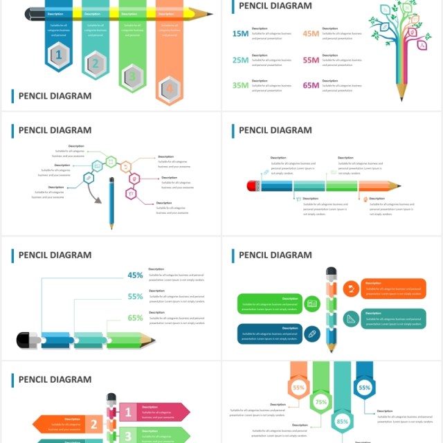 创意铅笔图形信息图表PPT素材可视化元素Pencil Infographic for Powerpoint Template
