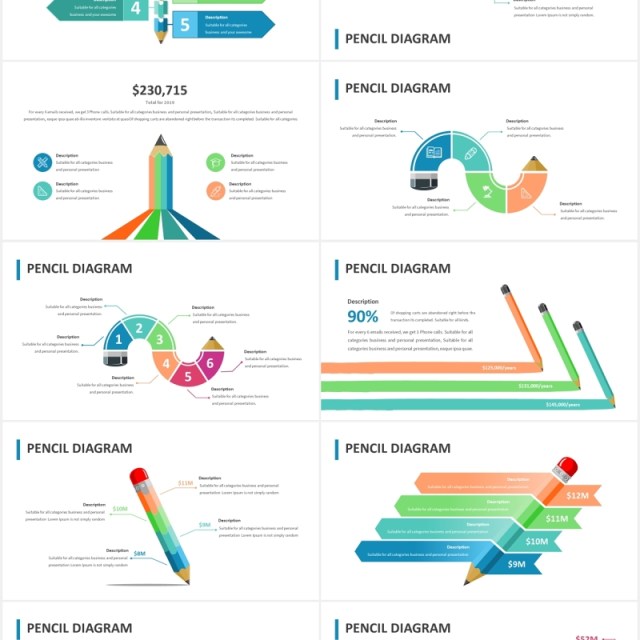 创意铅笔图形信息图表PPT素材可视化元素Pencil Infographic for Powerpoint Template