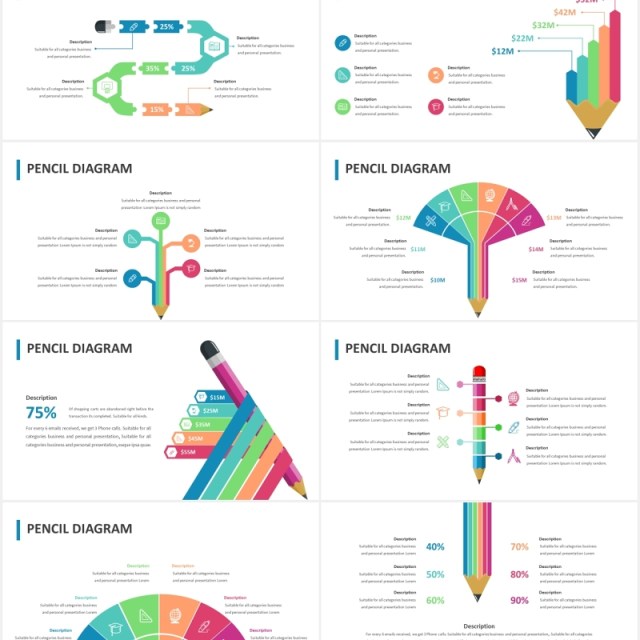 创意铅笔图形信息图表PPT素材可视化元素Pencil Infographic for Powerpoint Template