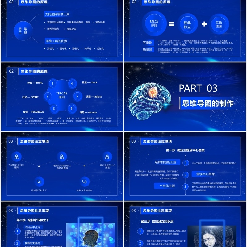 蓝色科技风思维导图培训学习课程PPT模板