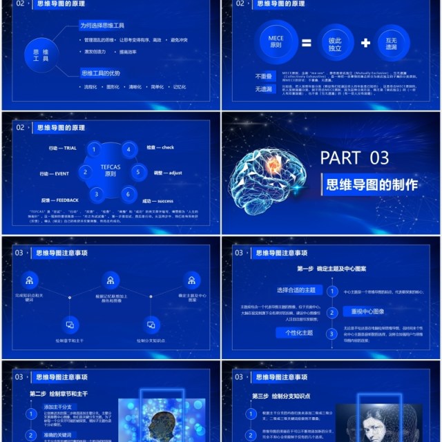 蓝色科技风思维导图培训学习课程PPT模板