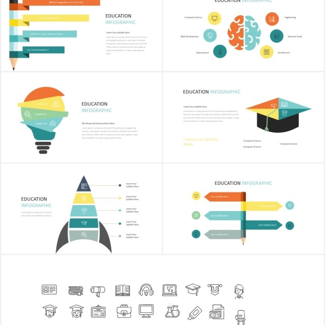 创意图形教育教学PPT信息图表素材Education Infographic Powerpoint  Template