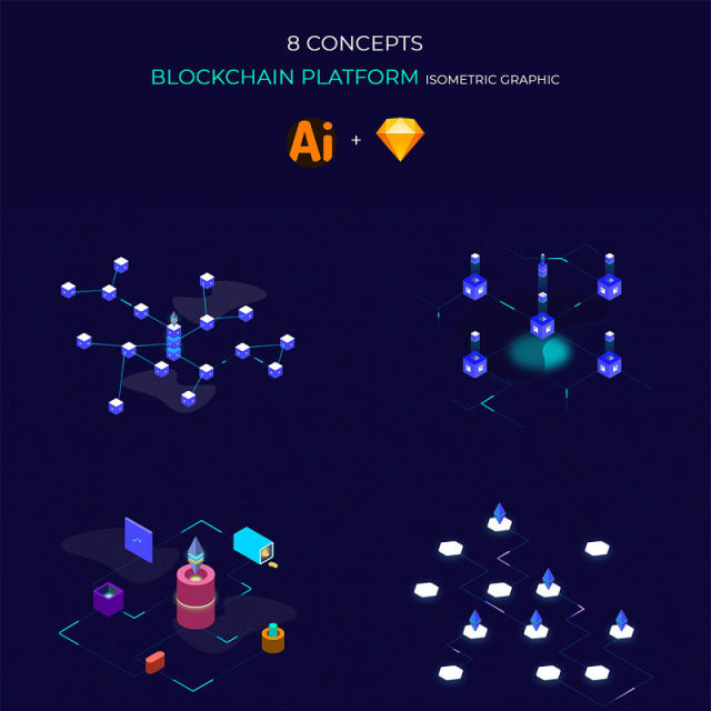 8款区块链平台sketch矢量素材Blockchain Platform