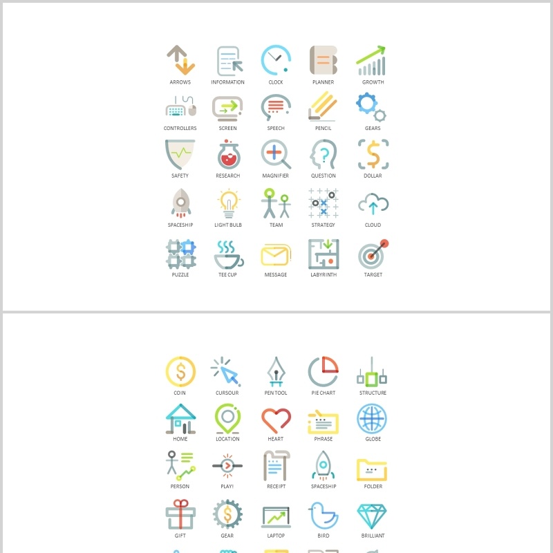 创意彩色线性图标PPT素材元素可编辑Icons