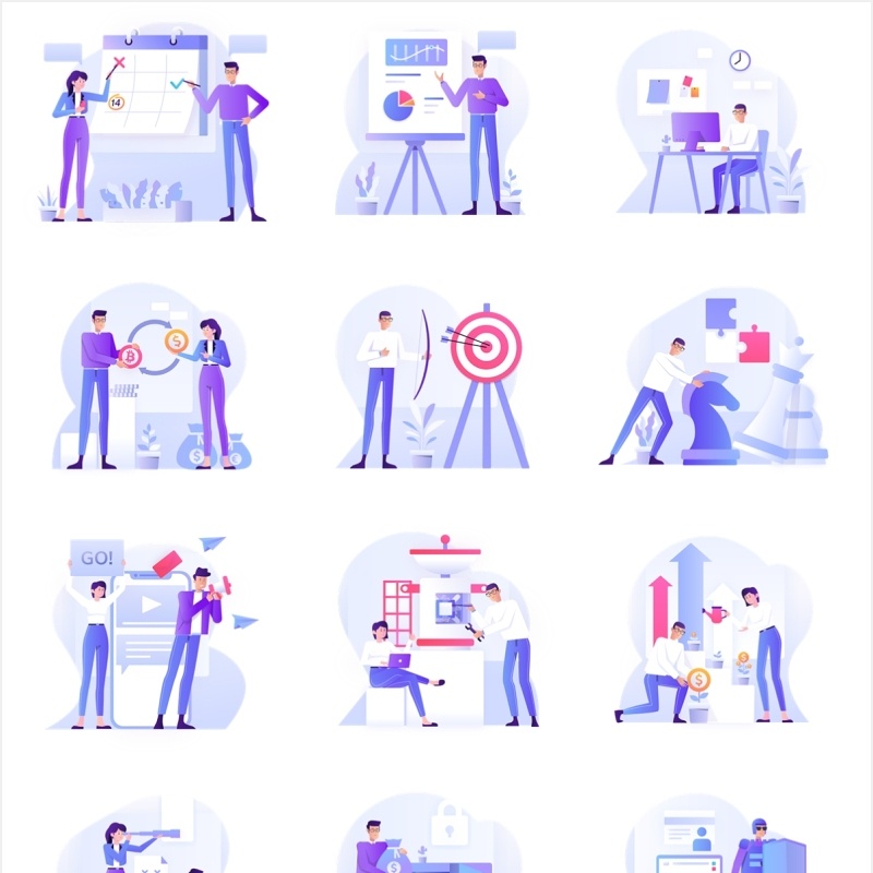 职场商业办公人物插画AI矢量素材网站海报设计