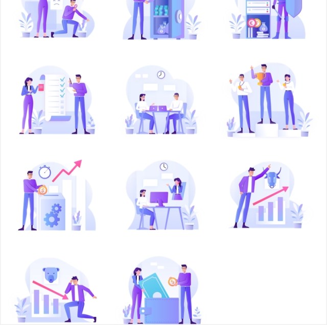 职场商业办公人物插画AI矢量素材网站海报设计 职场商业办公人物插画AI矢量素材网站海报设计