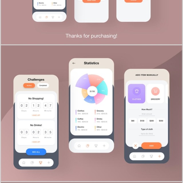 金融iOS应用UI KIT,费用追踪器iOS应用程序用户界面APP工具包 金融iOS应用UI KIT,费用追踪器iOS应用程序用户界面APP工具包