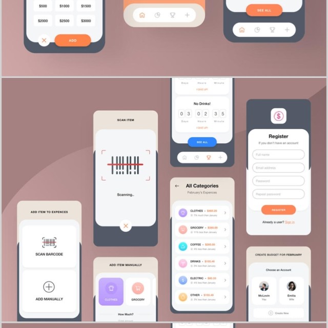 金融iOS应用UI KIT,费用追踪器iOS应用程序用户界面APP工具包 金融iOS应用UI KIT,费用追踪器iOS应用程序用户界面APP工具包
