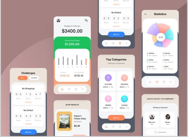 金融iOS应用UI KIT,费用追踪器iOS应用程序用户界面APP工具包 金融iOS应用UI KIT,费用追踪器iOS应用程序用户界面APP工具包