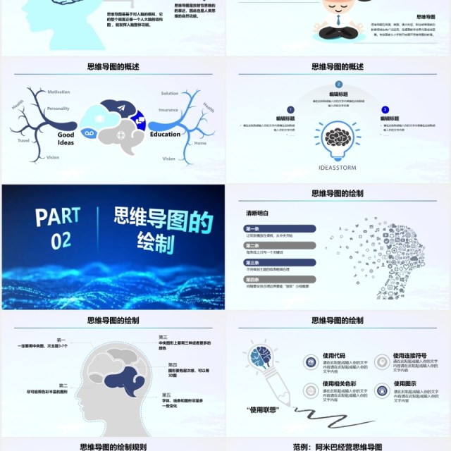 蓝色创意商务风思维导图课件PPT模板 蓝色创意商务风思维导图课件PPT模板