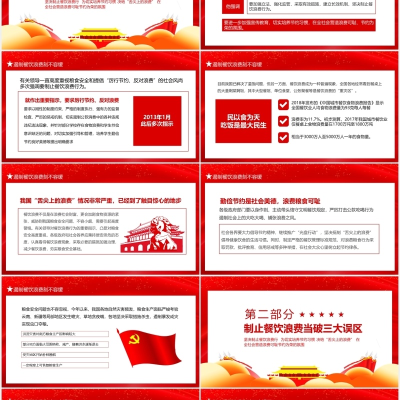 红色党政党建杜绝餐饮浪费践行节约风尚光盘行动动态PPT模板