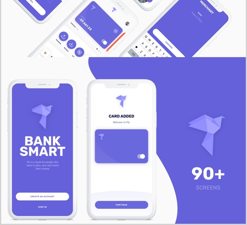 深浅主题金融应用设计的银行投资移动用户界面工具包 飞-UI套件Fly - Banking Investment Mobile UI Kit