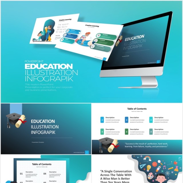 创意卡通学校教育教学信息图表PPT素材元素Education Infograpik PowerPoint Presentation