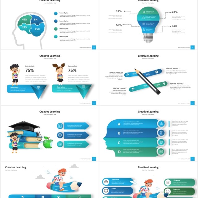 创意卡通学校教育教学信息图表PPT素材元素Education Infograpik PowerPoint Presentation