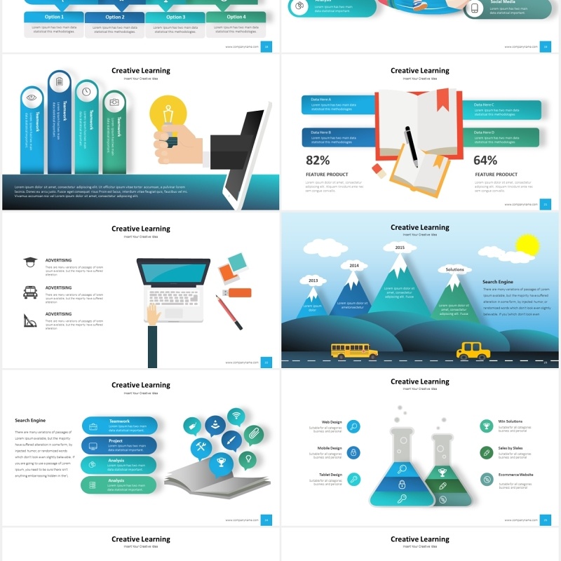 创意卡通学校教育教学信息图表PPT素材元素Education Infograpik PowerPoint Presentation