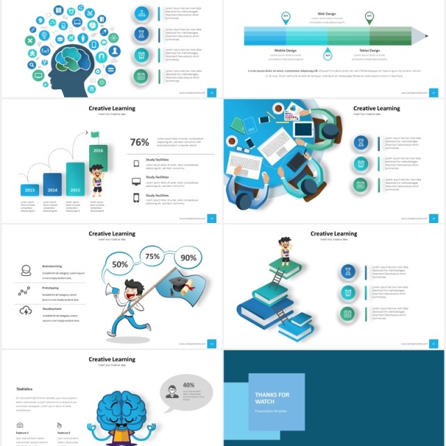 创意卡通学校教育教学信息图表PPT素材元素Education Infograpik PowerPoint Presentation