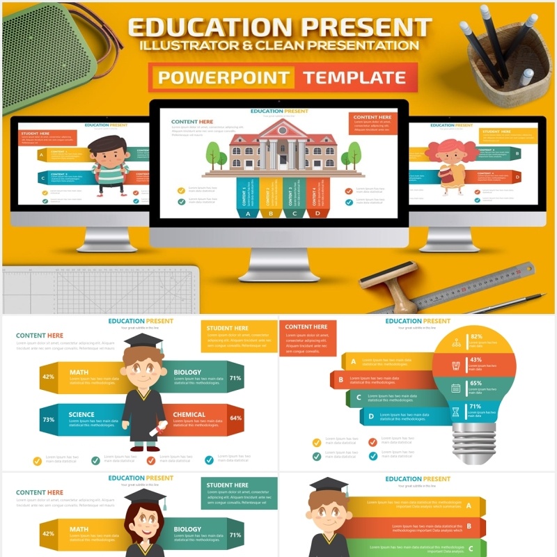 卡通学校教育教学图形PPT素材Education Powerpoint Slides Template
