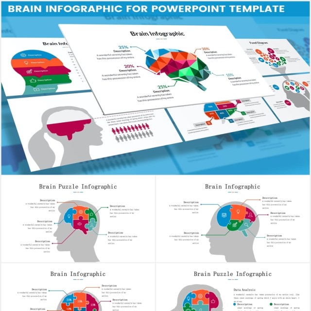 大脑信息图表头脑风暴思维PPT模板素材Brain Infographic for Powerpoint Template