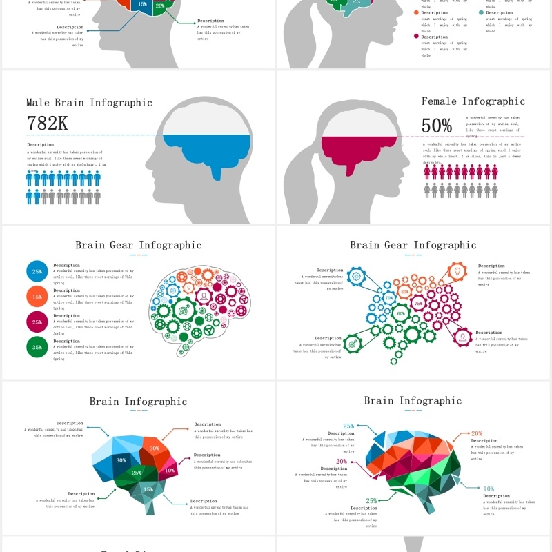 大脑信息图表头脑风暴思维PPT模板素材Brain Infographic for Powerpoint Template
