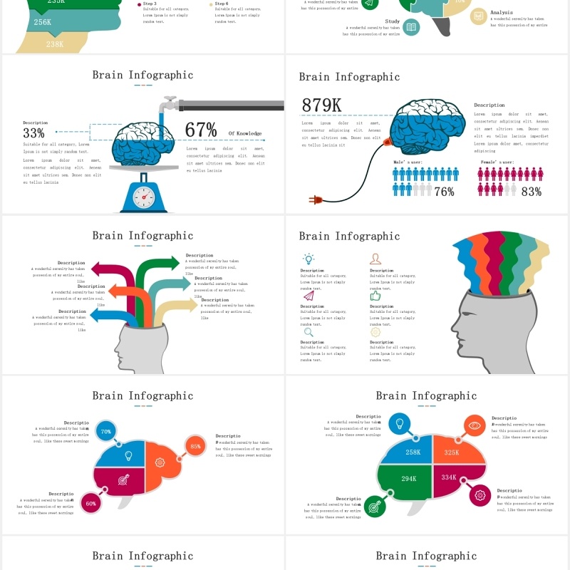 大脑信息图表头脑风暴思维PPT模板素材Brain Infographic for Powerpoint Template