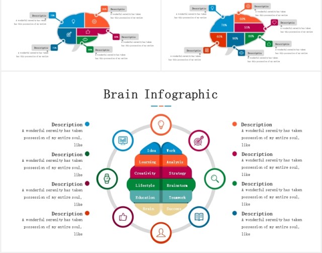 大脑信息图表头脑风暴思维PPT模板素材Brain Infographic for Powerpoint Template