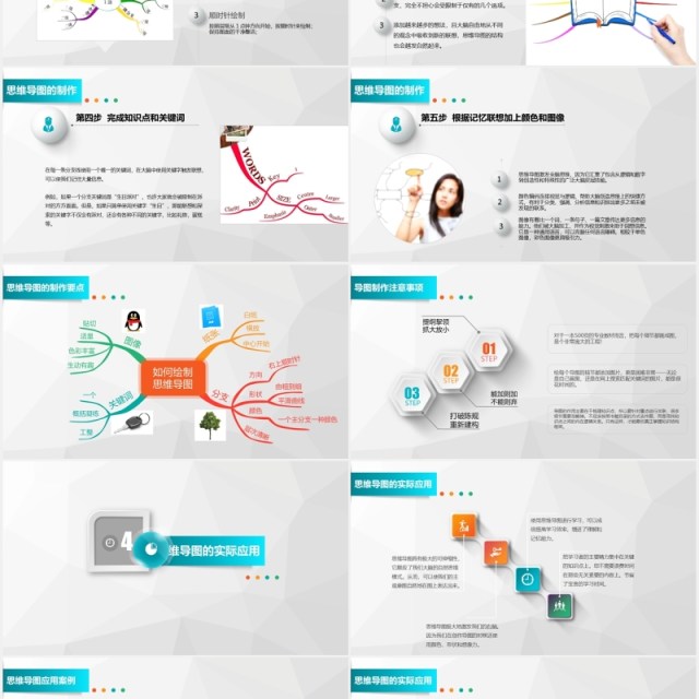 简约微立体思维导图培训学习PPT模板