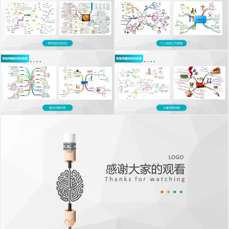 简约微立体思维导图培训学习PPT模板