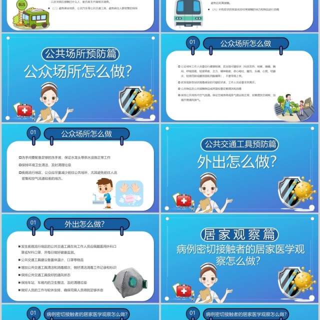 疫情肺炎蓝色卡通武汉新型冠状病毒预防宣传PPT医疗模板 疫情肺炎蓝色卡通武汉新型冠状病毒预防宣传PPT医疗模板