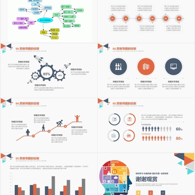 简约头脑风暴思维导图学习方式PPT模板