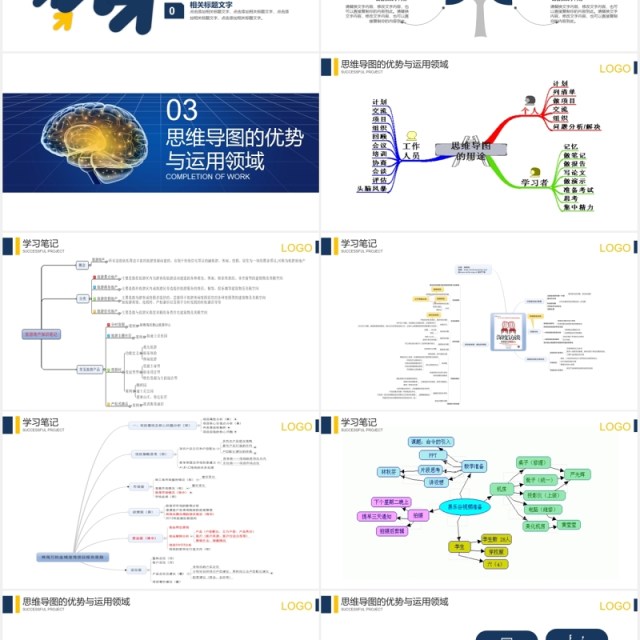 蓝色简约思维导图培训学习课件PPT模板