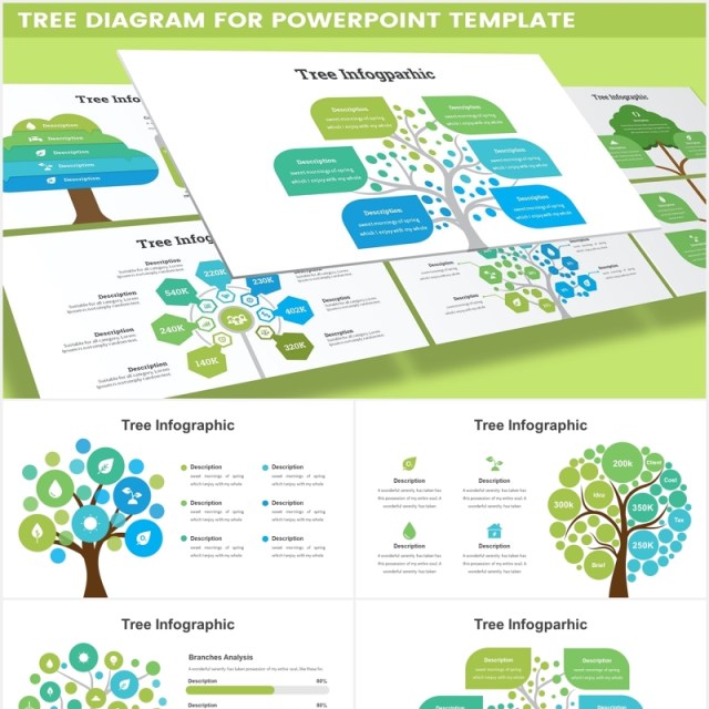 创意树形树状图PPT信息图表可视化素材Tree Diagram for Powerpoint Template