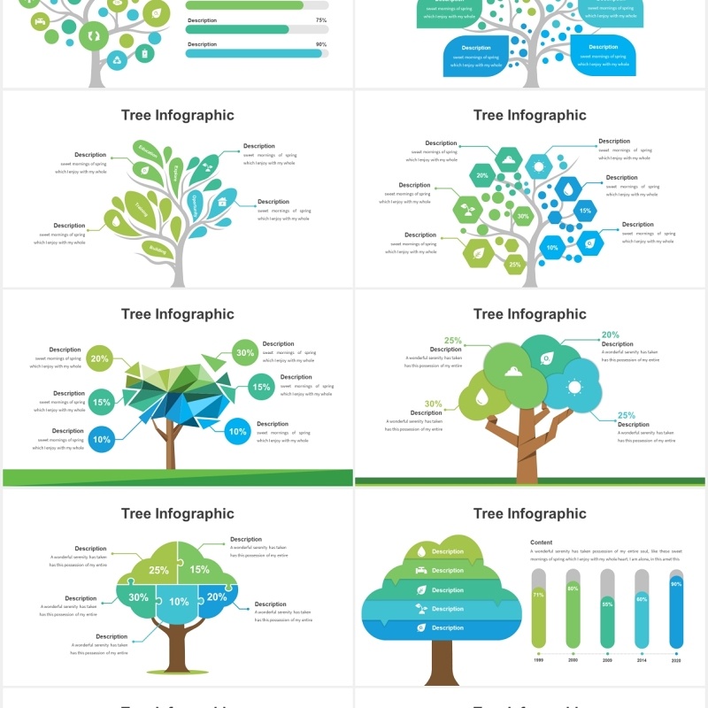 创意树形树状图PPT信息图表可视化素材Tree Diagram for Powerpoint Template