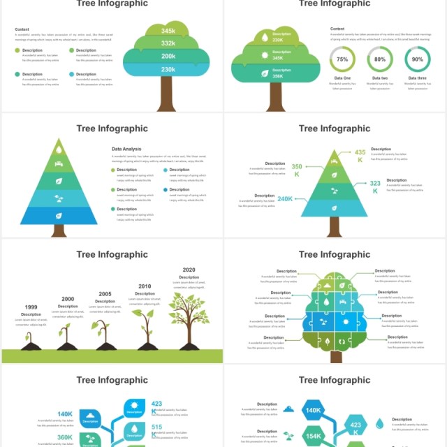 创意树形树状图PPT信息图表可视化素材Tree Diagram for Powerpoint Template