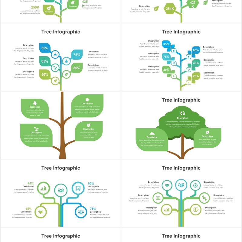 创意树形树状图PPT信息图表可视化素材Tree Diagram for Powerpoint Template