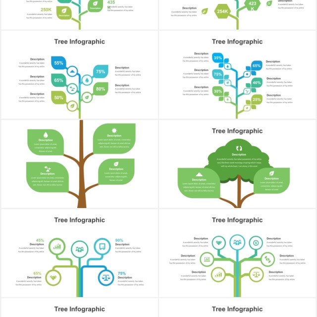 创意树形树状图PPT信息图表可视化素材Tree Diagram for Powerpoint Template