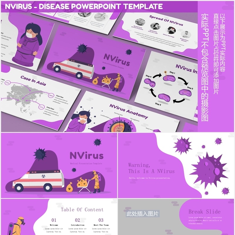 疾病病毒医疗医院医生PPT模板NVirus Disease Powerpoint Template