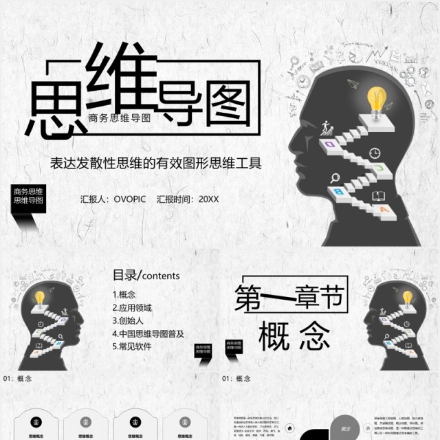 简约发散性思维导图培训PPT模板 简约发散性思维导图培训PPT模板