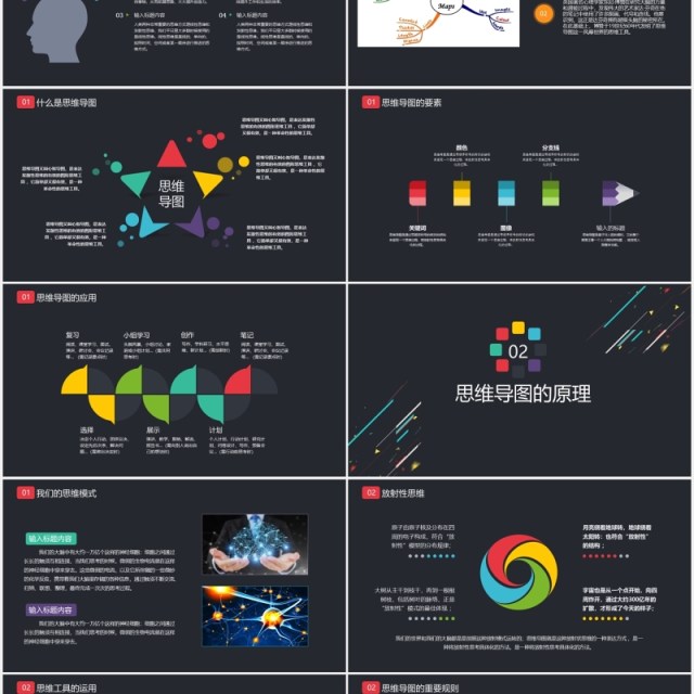 黑色思维导图培训学习PPT模板