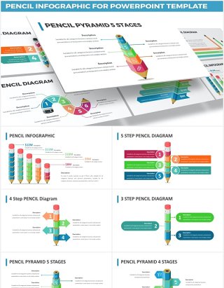 创意铅笔图形信息图表PPT素材可视化元素Pencil Infographic for Powerpoint Template