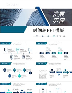 简约蓝色公司发展历程时间轴PPT模板