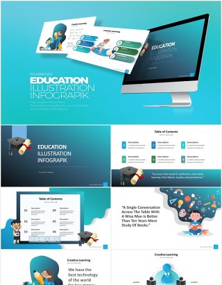 创意卡通学校教育教学信息图表PPT素材元素Education Infograpik PowerPoint Presentation