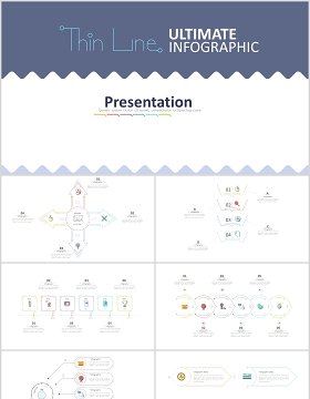 创意极限细线轮廓线时间轴循环流程图组织结构关系图PPT元素素材Ultimate Thin Line
