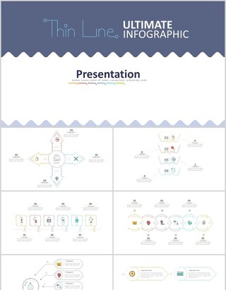 创意极限细线轮廓线时间轴循环流程图组织结构关系图PPT元素素材Ultimate Thin Line