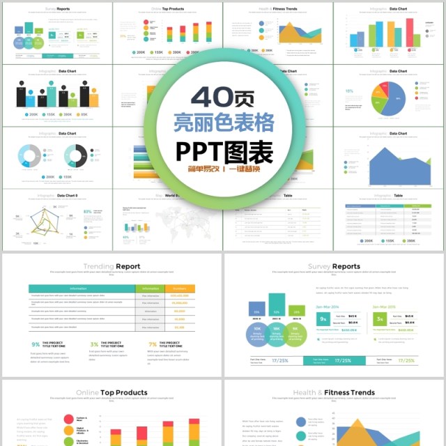 40页亮丽色表格ppt图表