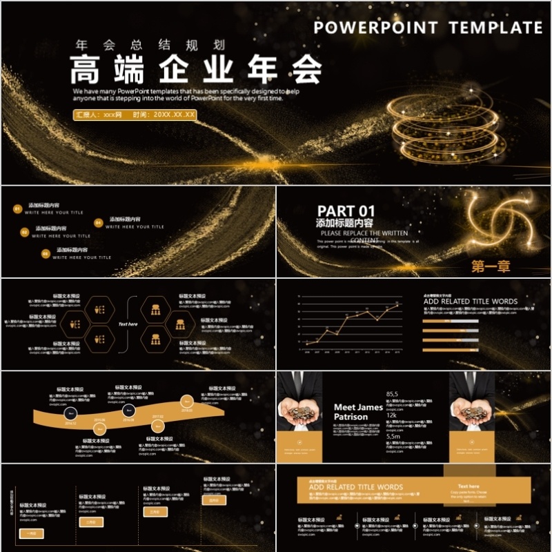 2020宽屏黑金高端大气企业年会PPT模板