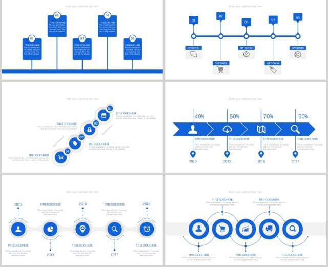 40页蓝色通用时间轴ppt图表