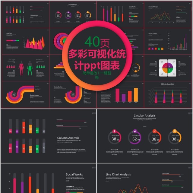 40页多彩可视化统计ppt图表