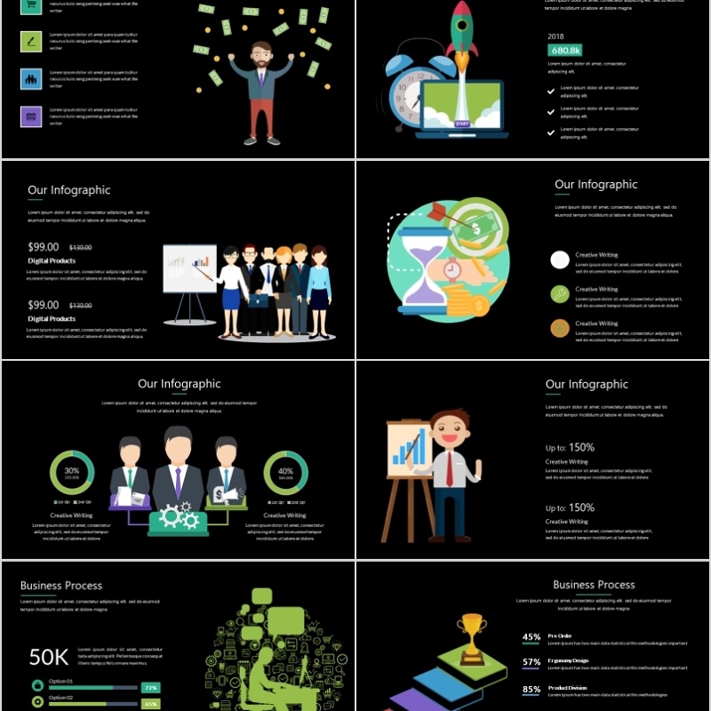 40页创意办公卡通图信息可视化图表集